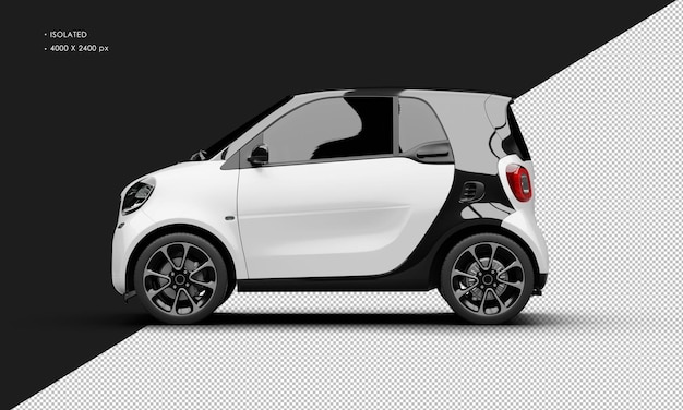 Geïsoleerde realistische glanzende metallic witte moderne sport mini-stadsauto van linkerzijaanzicht