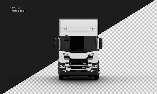 Geïsoleerde realistische glanzende witte Big Box Transit Truck van vooraanzicht