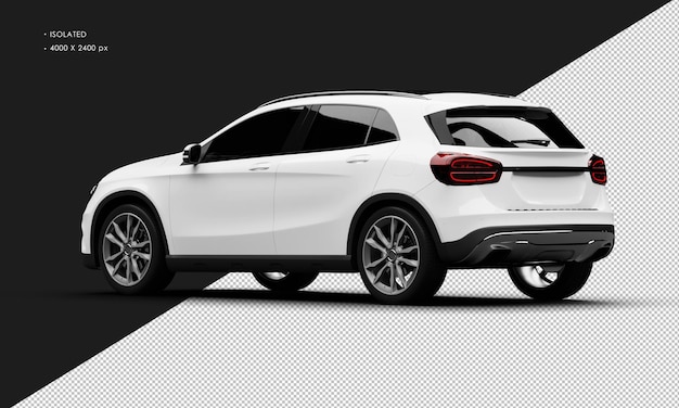 Geïsoleerde realistische glanzende witte elegante SUV-auto van de stad van links achteraanzicht