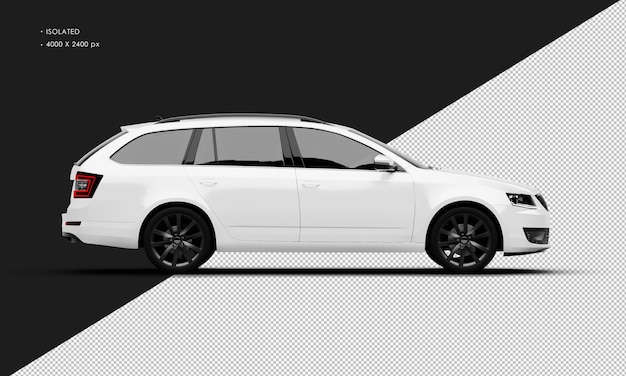 Geïsoleerde realistische glanzende witte sport moderne stadsauto van rechts zijaanzicht