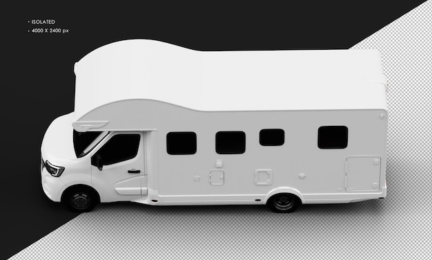 PSD geïsoleerde realistische glanzende witte travel camper van auto van linksboven weergave