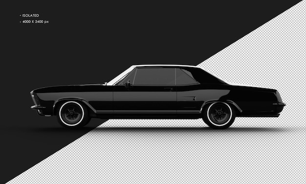 Geïsoleerde realistische glanzende zwarte klassieke elegante sedan auto van linker zijaanzicht