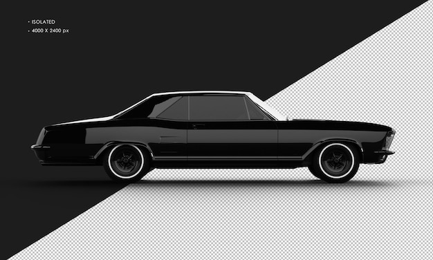 Geïsoleerde realistische glanzende zwarte klassieke elegante sedanauto van rechts zijaanzicht