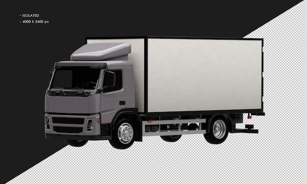 Geïsoleerde realistische grijze vrachtwagen van links vooraanzicht