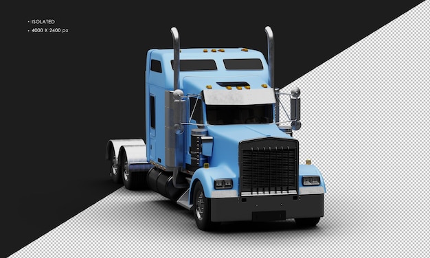 PSD geïsoleerde realistische mat blauwe heavy-duty semivrachtwagens auto vanuit rechts vooraanzicht