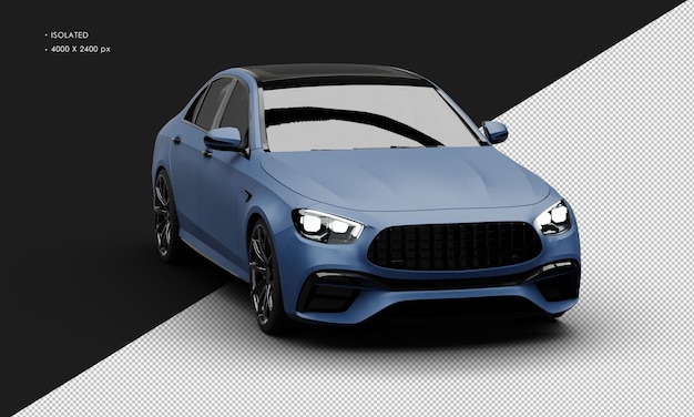 Geïsoleerde realistische mat blauwe luxe moderne Sedan Super auto vanuit rechter voorhoek weergave