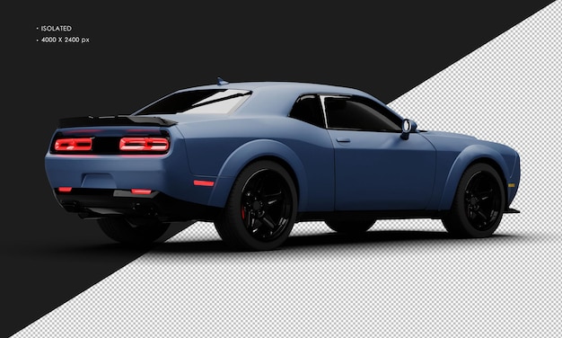 Geïsoleerde realistische mat blauwe moderne Super Sport Muscle Car van rechts achteraanzicht