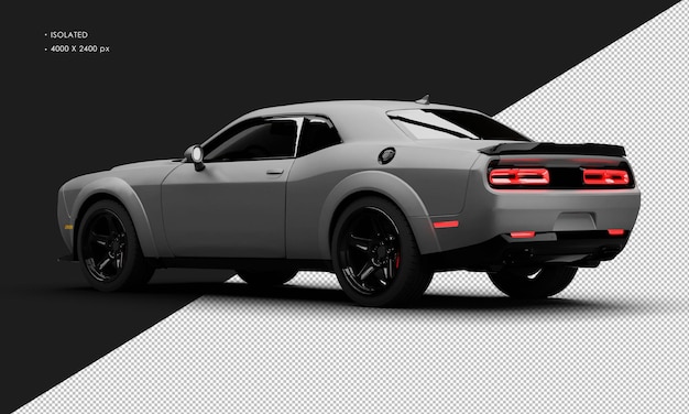 Geïsoleerde realistische mat grijze moderne Super Sport Muscle Car van links achteraanzicht