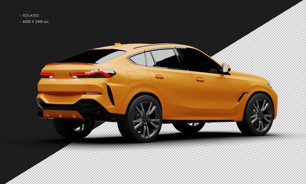 Geïsoleerde realistische mat oranje luxe moderne stadssport SUV auto van rechts achteraanzicht