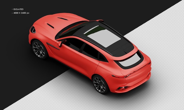 Geïsoleerde realistische mat rode luxe moderne sportwagen van linksboven achteraanzicht