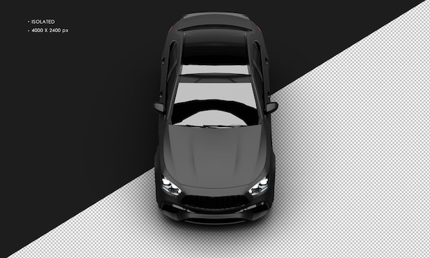 Geïsoleerde realistische mat zwarte luxe moderne Sedan Super auto vanaf boven vooraanzicht