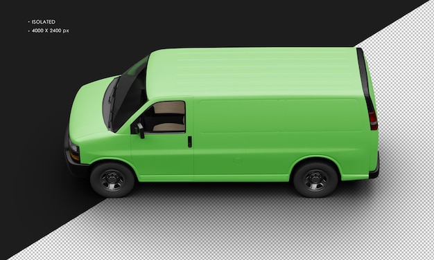 Geïsoleerde realistische matgroene full-size vracht blinde bestelwagen auto vanuit bovenaanzicht links