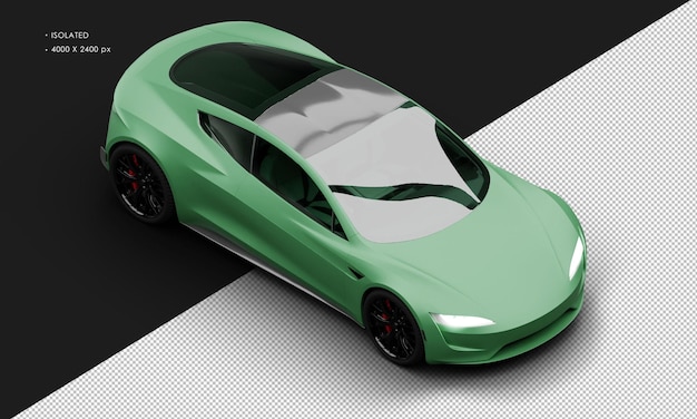 PSD geïsoleerde realistische matte green electric performance super sport car van rechtsboven voorwaarts