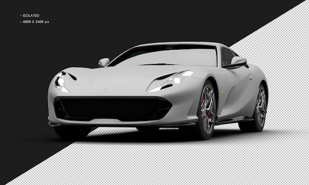 Geïsoleerde realistische Matte Grey Mid Engine Grand Tourer Super Car vanuit de linker voorhoek