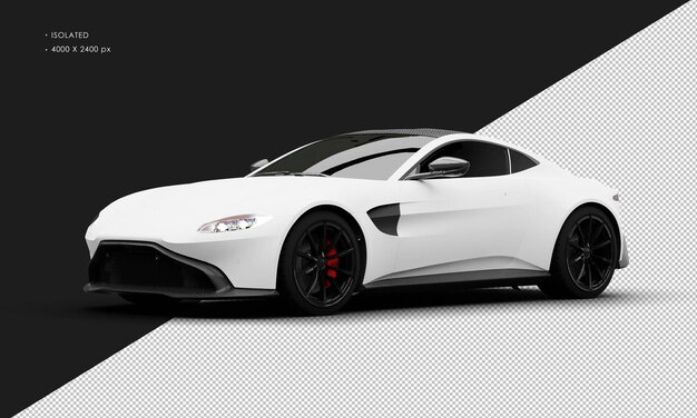 Geïsoleerde realistische matte witte moderne sport super sedan van links naar voren