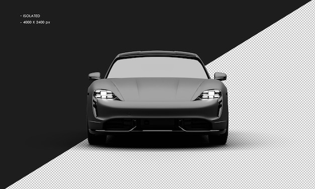 Geïsoleerde realistische matte zwarte elektrische luxe coupe sportwagen vanuit de voorkant