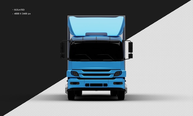 Geïsoleerde realistische metalen blauwe transportdoos vrachtwagen auto van vooraanzicht