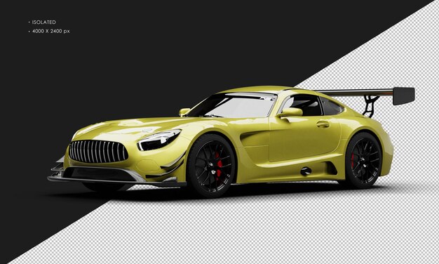 PSD geïsoleerde realistische metalen gele high-performance sportraceauto van links naar voren