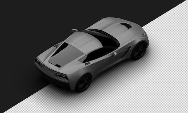 Geïsoleerde realistische metalen grijze titanium moderne super sportwagen van rechtsboven achteraanzicht