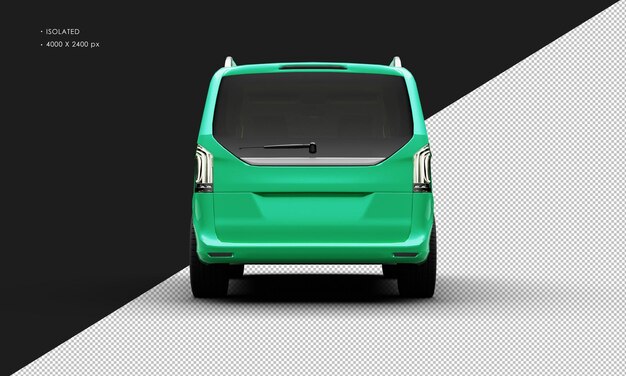 Geïsoleerde realistische metalen groene moderne luxe stadsbus van achteren