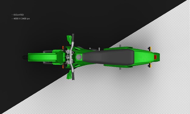 PSD geïsoleerde realistische metalen groene trail-motorfiets van bovenaanzicht