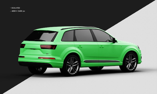 Geïsoleerde realistische metalen mat groene sport elegante SUV auto van rechts achteraanzicht