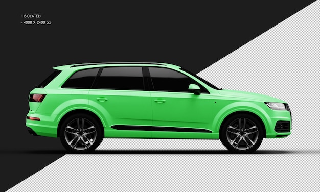 Geïsoleerde realistische metalen mat groene sport elegante SUV-auto van rechts zijaanzicht