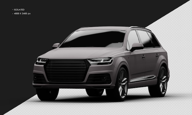 Geïsoleerde realistische metalen mat titanium grijze sport elegante SUV auto vanuit linker vooraanzicht hoek