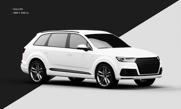 Geïsoleerde realistische metalen mat witte sport elegante SUV auto van rechts vooraanzicht