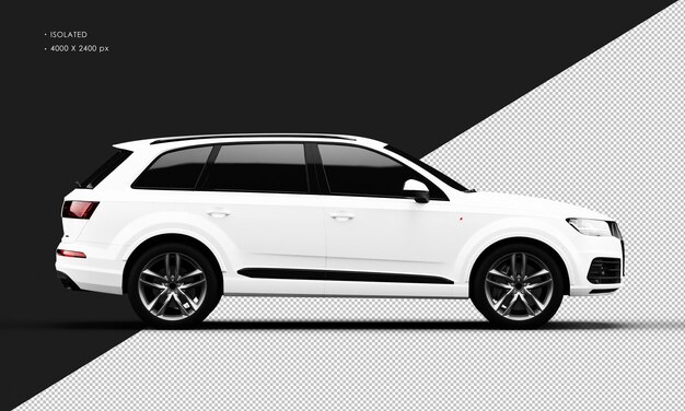Geïsoleerde realistische metalen mat witte sport elegante SUV-auto van rechts zijaanzicht