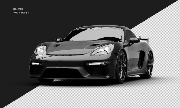 Geïsoleerde Realistische Metallic Black Luxury Athletic Super Sport Car vanuit de linker voorhoek
