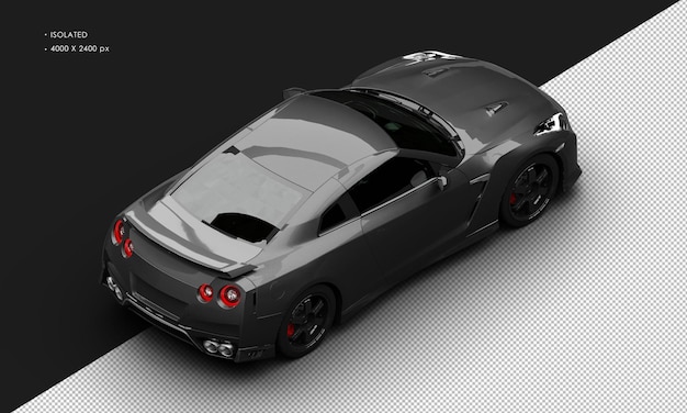 Geïsoleerde realistische metallic black luxury sport racing supercar van rechts boven achteruit
