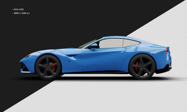 Geïsoleerde realistische metallic blauwe moderne Sport City Sedan Super auto vanaf linker zijaanzicht
