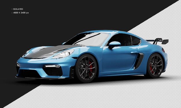 Geïsoleerde Realistische Metallic Blue Luxury Athletic Super Sport Car van links naar voren