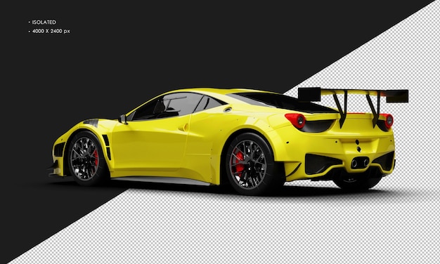 Geïsoleerde realistische metallic gele moderne super sport racewagen van links achteraanzicht
