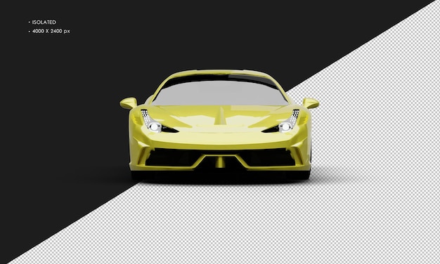 PSD geïsoleerde realistische metallic gele speciale middenmotor supersportwagen van vooraanzicht