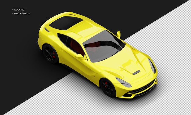 Geïsoleerde realistische metallic gele supersport moderne racewagen van rechtsboven vooraanzicht