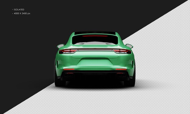 Geïsoleerde Realistische Metallic Green Luxury Streamline Athletic Sport Car van achteren