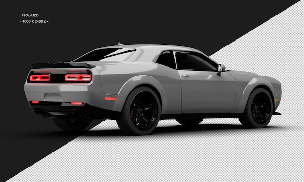Geïsoleerde realistische metallic grijze moderne Super Sport Muscle Car van rechts achteraanzicht