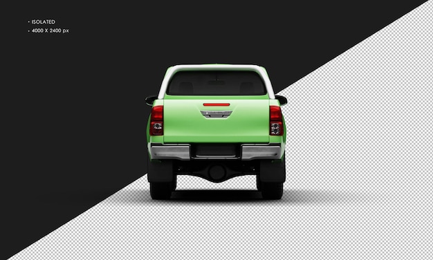 Geïsoleerde realistische metallic groene dubbele cabine off-road vrachtwagen van achteren