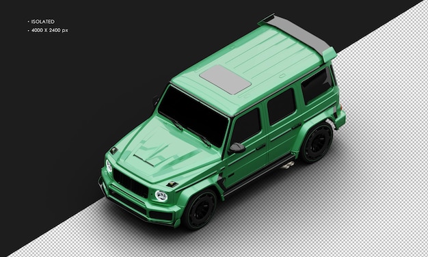 PSD geïsoleerde realistische metallic groene luxe moderne pure sport suv-auto van linksboven vooraanzicht