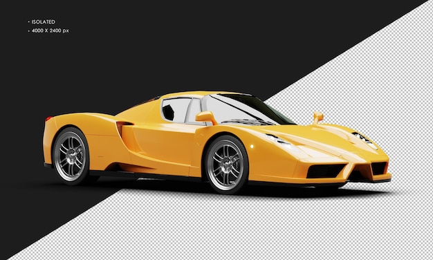 PSD geïsoleerde realistische metallic oranje moderne supersport racewagen van rechts vooraanzicht