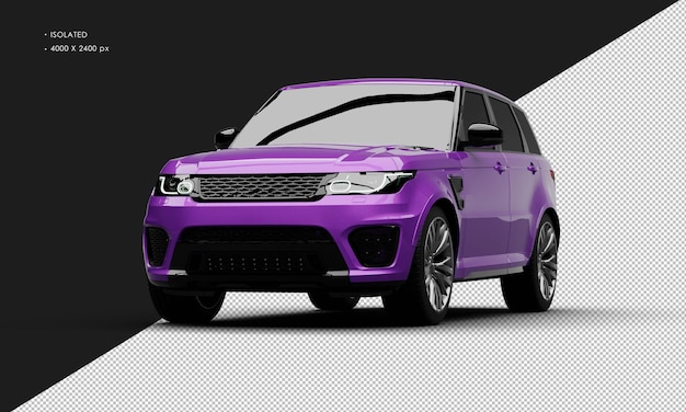 Geïsoleerde Realistische Metallic Purple Twin Turbo Luxury Sport Utility Vehicle Auto Vanuit de linker voorhoek