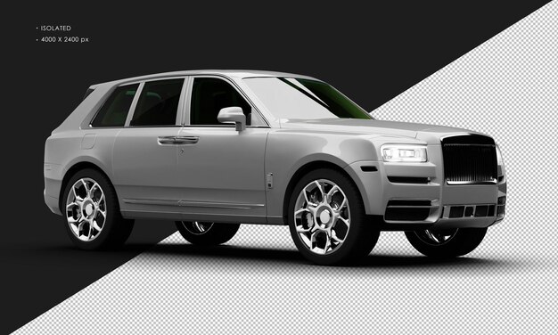PSD geïsoleerde realistische metallic silver grey full size luxury elegant city suv auto vanuit de rechter voorkant