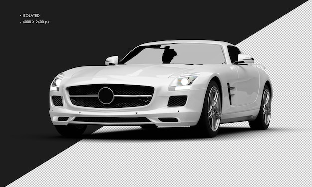 Geïsoleerde Realistische Metallic White Electric Moderne Sport Supercar vanuit de linker voorhoek