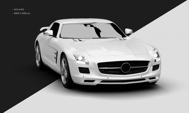 Geïsoleerde Realistische Metallic White Electric Moderne Sport Supercar vanuit de rechter voorhoek