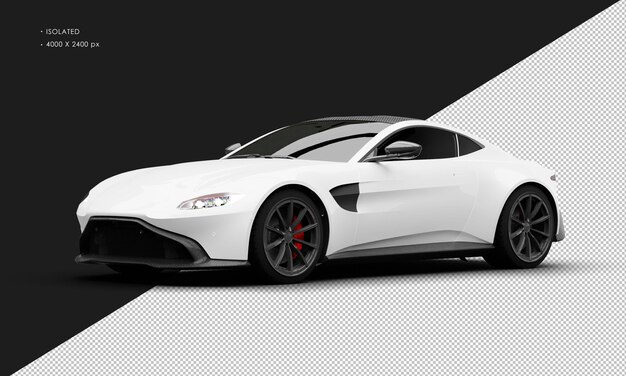 Geïsoleerde realistische metallic witte moderne sport super sedan auto van links vooraanzicht