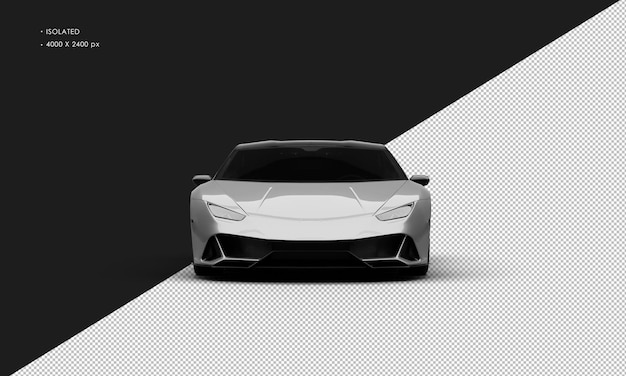 Geïsoleerde realistische metallic zilvergrijze luxe hypersportwagen vanuit vooraanzicht