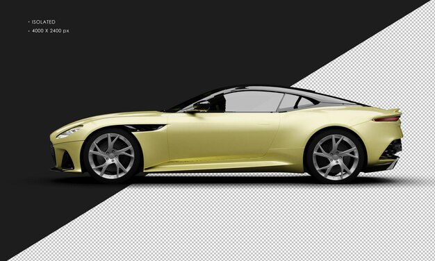 Geïsoleerde realistische metallische gele moderne sport supercar vanuit de linkerkant