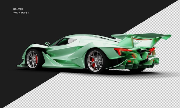 PSD geïsoleerde realistische metallische groene moderne super sportraceauto van links naar achter